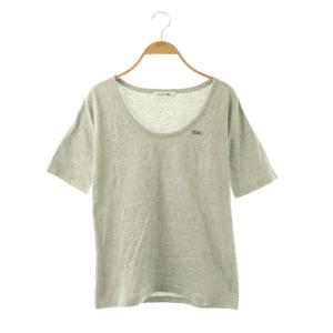 ラコステ LACOSTE Tシャツ 34 グレー 半袖 Uネック ロゴワッペン /KG レディース