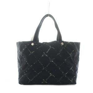 シャネル CHANEL トラベルライン トートバッグ ナイロン 黒 ブラック 格子柄 /RI ■OS ■OH レディース