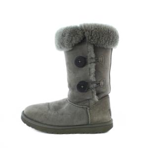 アグ オーストラリア UGG australia ムートンブーツ US7 24cm グレー ボタン付き ファー付き ミドル丈 /RI ■OS レディース
