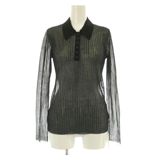 未使用品 スナイデル SNIDEL 24AW シアーポロニット 長袖 F ブラック /MY ■OS ...