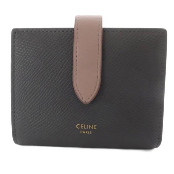 セリーヌ CELINE スモール ストラップウォレット 財布 二つ折り バイカラー レザー グレー ...