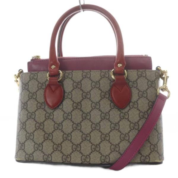 グッチ GUCCI GGスプリーム 2way ハンドバッグ ショルダーバッグ PVC ベージュ ピン...