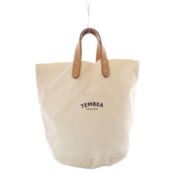 テンベア TEMBEA トートバッグ 白 ホワイト 茶色 ブラウン ロゴプリント 持ち手リベット留め...