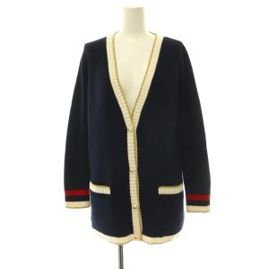 グッチ GUCCI エンブロイダリー GGパールボタン Vネックカーディガン ニット 刺繍 XS 紺 ネイビー マルチカラー 467691 /CX ■OS レディー
