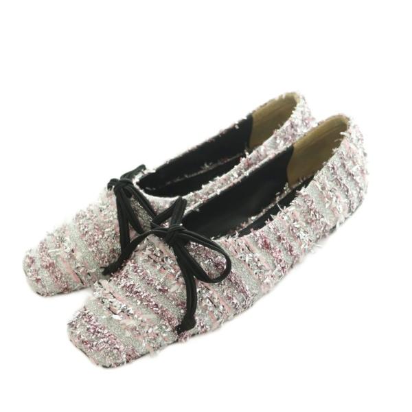 未使用品 ピッピシック AMBER BALLET バレエシューズ スクエアトゥ ツイード 38 25...