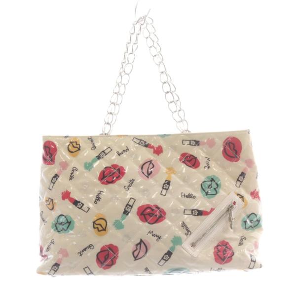 マリークワント MARY QUANT エナメル キルティング チェーン ハンドバッグ アイボリー /...