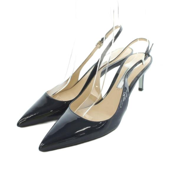 プラダ PRADA スリングバックポインテッドトゥパンプス エナメル 36.5 23.5cm 紺 ネ...