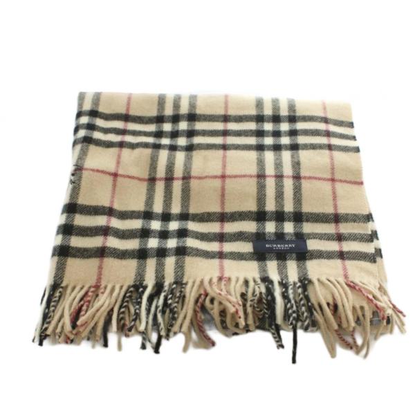 バーバリー BURBERRY ウール ブランケット チェック柄 フリンジ 75cm×150cm ベー...