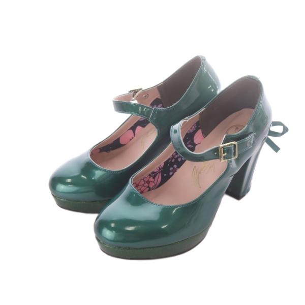 ヨースケ YOSUKE バックリボンパンプス パンプス エナメル M 緑 グリーン 厚底 /RI ■...