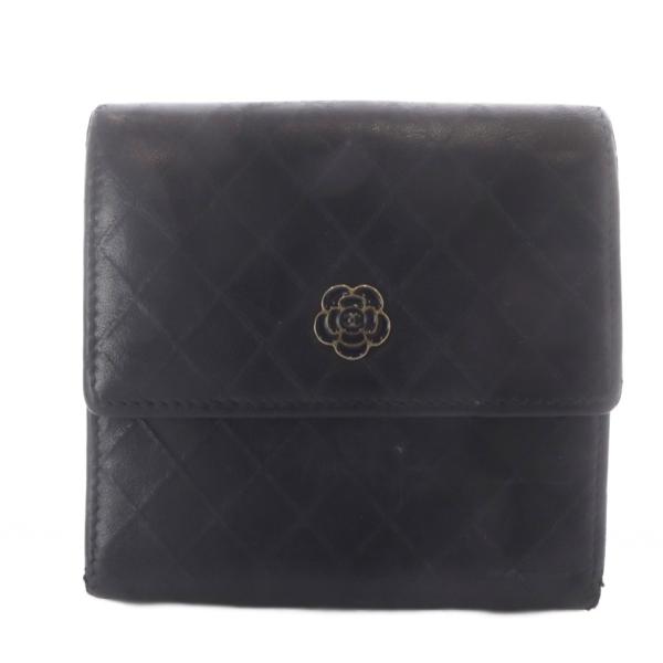 シャネル CHANEL ヴィンテージ コンパクトウォレット カメリア 財布 三つ折り キルティング ...