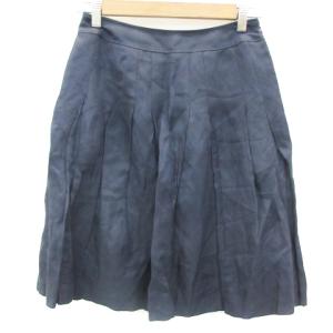ノーリーズ Nolley's sophi プリーツスカート ひざ丈 リネン混 38 ネイビー 紺 /YM2 レディース