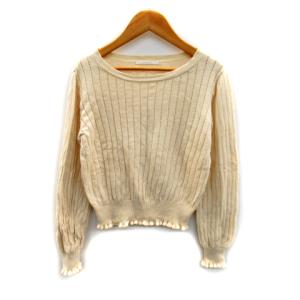レトロガール RETRO GIRL ニット カットソー 長袖 ラウンドネック 透かし編み 無地 M アイボリー /SY18 レディース