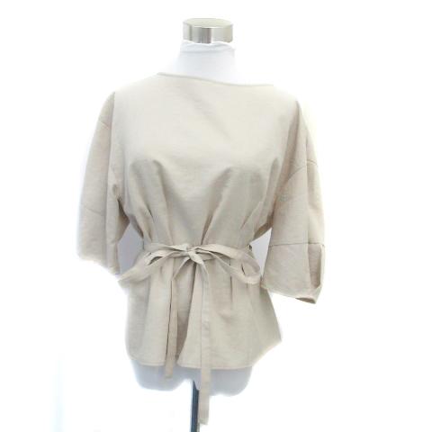 アパートバイローリーズ ブラウス カットソー バックボタン ラウンドネック 五分袖 ウエストリボン付...