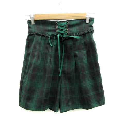 アクシーズファム axes femme キュロット ショートパンツ チェック柄 リボン M グリーン...
