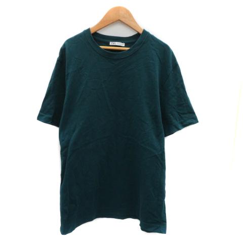 ザラ ZARA Tシャツ カットソー 半袖 ラウンドネック 無地 M 緑 グリーン /YK43 メン...