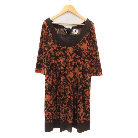 ブージュルード Bou Jeloud ワンピース ひざ丈 七分袖 Uネック キャミソール付き 花柄 ...