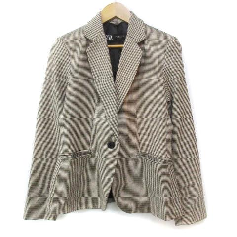 ザラ テーラードジャケット ミドル丈 総裏地 シングルボタン 千鳥格子柄 マルチカラー 36 S ベ...