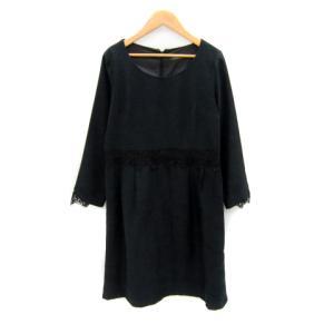 ティアクラッセ Tiaclasse ワンピース ミモレ丈 長袖 ラウンドネック レース 11 黒 ブラック /SY35 レディース