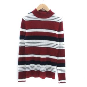 アズールバイマウジー AZUL by moussy ニット カットソー リブ ボトルネック 長袖 ボーダー柄 M マルチカラー ボルドー レディース