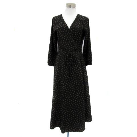 ロペ ROPE ワンピース ロング丈 長袖 カシュクール 総柄 前開き リボンベルト付き 38 M ...