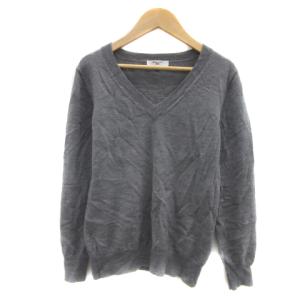 ナチュラルビューティーベーシック NATURAL BEAUTY BASIC ニット カットソー 長袖 Vネック 無地 M グレー /YS40 レディース