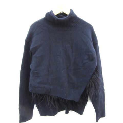 ルシェルブルー LE CIEL BLEU ニット セーター 長袖 タートルネック フェザー付き 36...