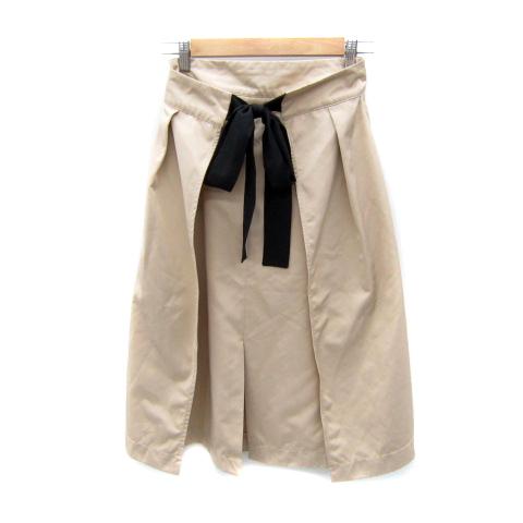 ザラ ベーシック ZARA BASIC フレアスカート ロング丈 無地 リボン S ベージュ /SY...