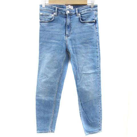 ザラ ZARA デニムパンツ ジーンズ テーパードパンツ アンクル丈 ウォッシュ加工 8 L ブルー...