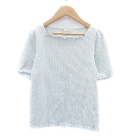 マジェスティックレゴン カットソー スクエアネック 半袖 フェイクパール ラインストーン M 水色 ...
