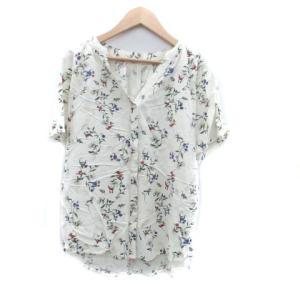 グローバルワーク GLOBAL WORK シャツ ブラウス カットソー Vネック 半袖 花柄 S マルチカラー オフホワイト /HO37 レディース