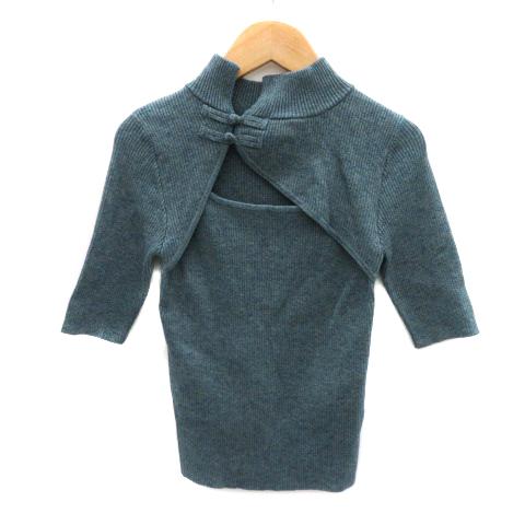 ムルーア MURUA チャイナタイトニット カットソー 五分袖 ハイネック F ダークグリーン /Y...