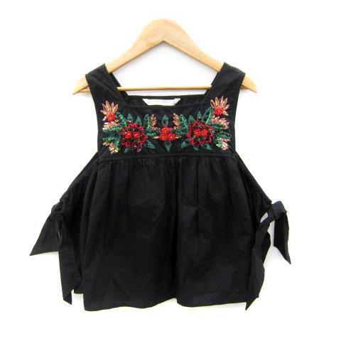 ザラ ベーシック ZARA BASIC ブラウス カットソー 五分袖 オープンショルダー 無地 刺繍...