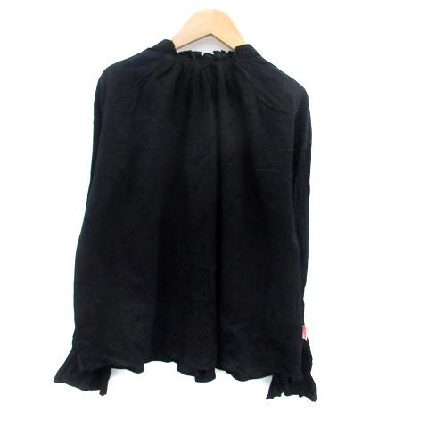 ジャバ JaVa ブラウス カットソー クルーネック 長袖 フレアスリーブ 無地 M 黒 ブラック ...