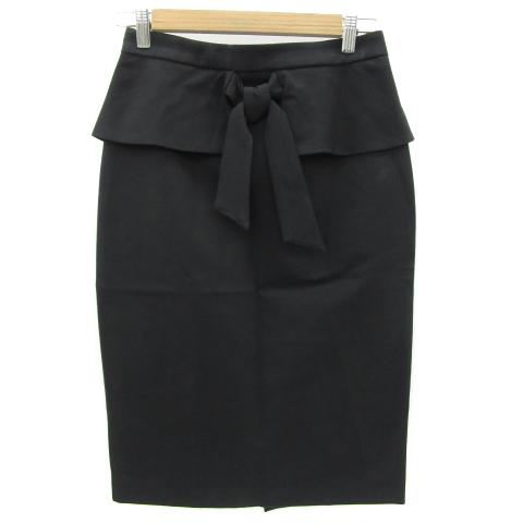 ザラ ベーシック ZARA BASIC タイトスカート コクーンスカート ミモレ丈 リボン M ブラ...