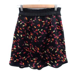 ジルスチュアート JILL STUART フレアスカート ミニ丈 総柄 シルク 2 M マルチカラー 黒 ブラック /HO19 レディース