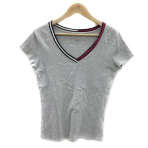 トミーヒルフィガー TOMMY HILFIGER Tシャツ カットソー 半袖 Vネック 無地 S マルチカラー グレー /YS29 レディース
