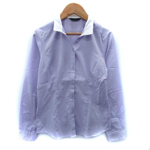 タカQ タカキュー TAKA-Q ドレスシャツ ブラウス 長袖 市松模様 S 紫 ライトパープル /...