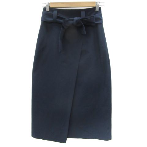 ザラ ベーシック ZARA BASIC フレアスカート ロング丈 リボン XS ネイビー 紺 /YM...