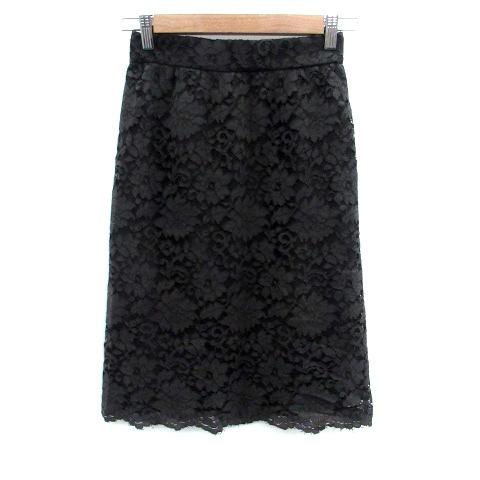 ノーリーズ Nolley's タイトスカート ミモレ丈 総レース 36 S チャコールグレー /HO...