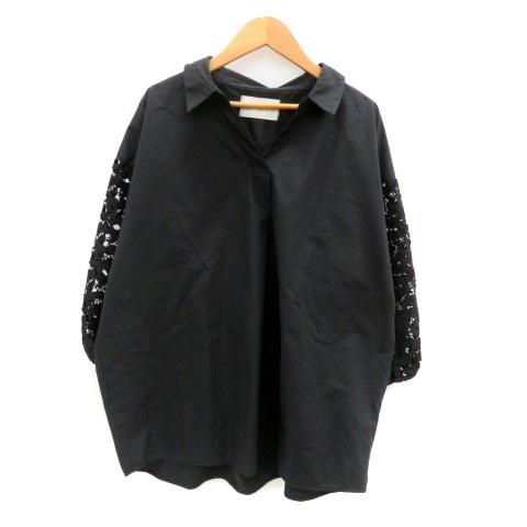 ノアールレーベル n'Or LABEL ブラウス カットソー スキッパーカラー 七分袖 レース 切替...