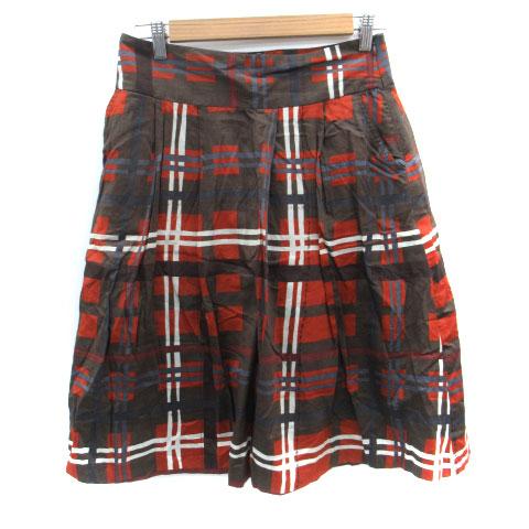 ザラ ベーシック ZARA BASIC フレアスカート ミモレ丈 チェック柄 M マルチカラー 茶 ...