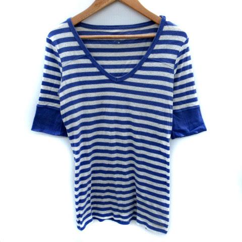 カルバンクライン CALVIN KLEIN Tシャツ カットソー 五分袖 Vネック ボーダー柄 M ...