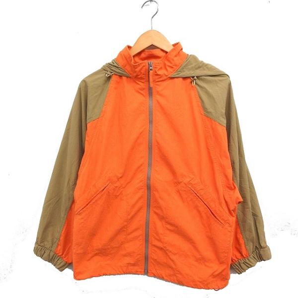 ニコアンド Niko and.. 撥水 リッブ ブルゾン ナイロン パーカー 配色 M オレンジ カ...