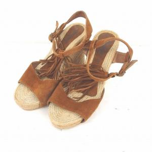 ガイモ GAIMO サンダル ストラップ ウェッジソール 厚底 フリンジ 茶 ブラウン /TT9 レディース