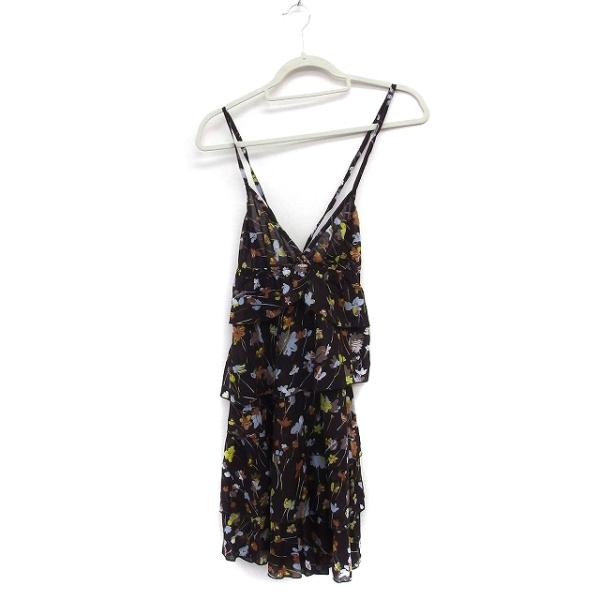 デニーローズ DENNY ROSE 花柄 ティアード キャミワンピース ひざ丈 コットン 綿 S ブ...