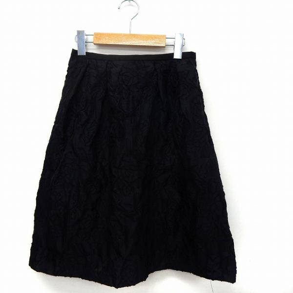 オフオン ofuon スカート 膝丈 花柄 総柄 バックジップ シンプル 36 ブラック /ST17...