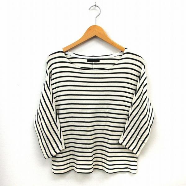 ジーナシス JEANASIS カットソー Tシャツ ボーダー 七分袖 ボートネック F ブラック ホ...