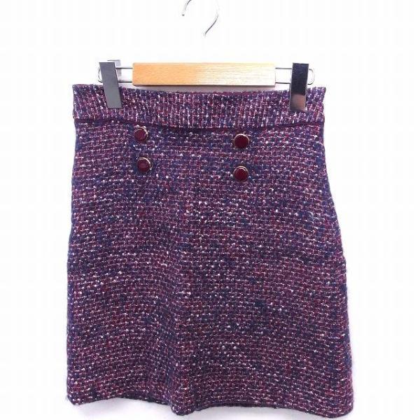 インディヴィ INDIVI スカート ツイード ミニ 飾りボタン 台形 36 レッド 赤 /FT5 ...