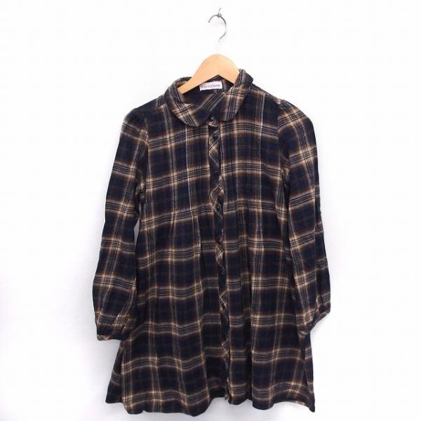 ソリデル Sorridere ワンピース シャツ チェック 長袖 ひざ丈 コットン 綿 M ネイビー...