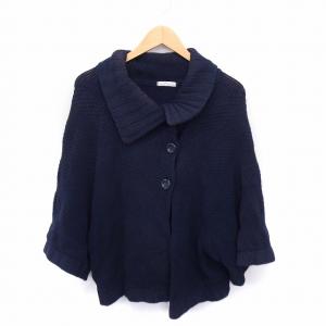 lune moire カーディガンニット 七分袖 コットン 綿 M ネイビー 紺 /FT2 レディース
